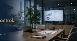 Moderne kantooromgeving met financiële dashboards